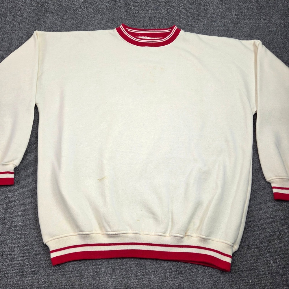 Vintage 90s Antigua‎ Sweatshirt Mens XXL Cream Red Pullover Ringer Deadstock